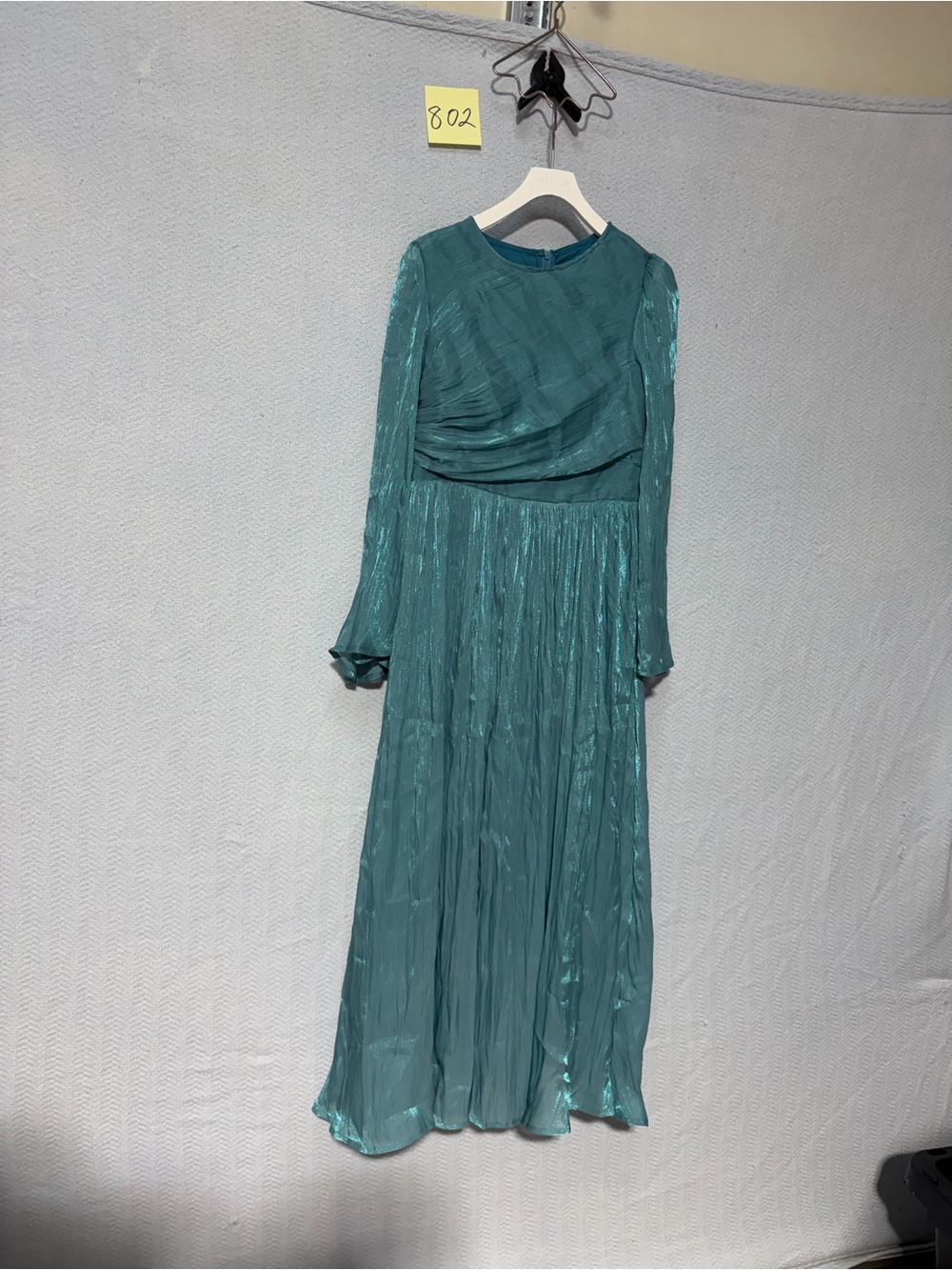 Anewsta Teal Long-Sleeve Pleated Maxi Dress S NWT